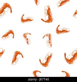 Gekochte rote Garnelen nahtlose Muster Stock Vektor