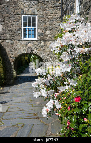 Plas Brondanw Gärten in der Nähe von Garreg, Nordwales. Ein schöner Garten von Clough Williams-Ellis erstellt. Stockfoto