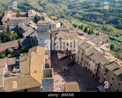 Piazza Della Cisterna von oben Torre Grossa, San Gimignano gesehen Stockfoto