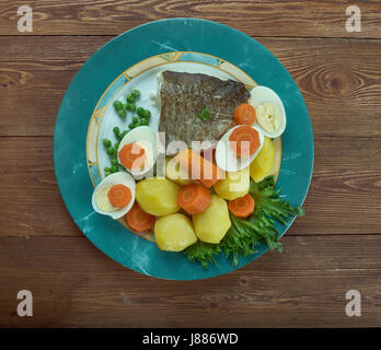 Bacalhau com Todos - portugiesisches Gericht von Kabeljau Stockfoto