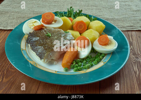 Bacalhau com Todos - portugiesisches Gericht von Kabeljau Stockfoto