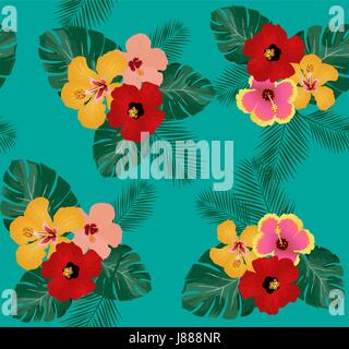 Vektor-Illustration von tropischen Blumen Hintergrund mit Palmblättern Stock Vektor