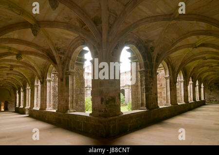 Kloster Santa Maria de Armenteira des 12. Jahrhunderts, Meis, Pontevedra Provinz, Region Galicien, Spanien, Europa Stockfoto