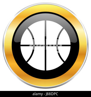 Ball schwarz Web-Symbol mit goldenen Rahmen isoliert auf weißem Hintergrund. Runde glänzende Knopf. Stockfoto