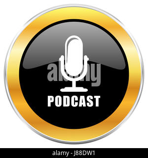 Podcast-schwarzen Web-Symbol mit goldenen Rahmen isoliert auf weißem Hintergrund. Runde glänzende Knopf. Stockfoto