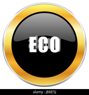 Eco-schwarz Web-Symbol mit goldenen Rahmen isoliert auf weißem Hintergrund. Runde glänzende Knopf. Stockfoto