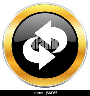 Schwarzen Web Drehsymbol mit goldenen Rahmen isoliert auf weißem Hintergrund. Runde glänzende Knopf. Stockfoto