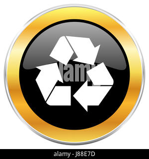 Papierkorb schwarz Web-Symbol mit goldenen Rahmen isoliert auf weißem Hintergrund. Runde glänzende Knopf. Stockfoto
