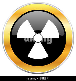 Strahlung schwarzer Web-Symbol mit goldenen Rahmen isoliert auf weißem Hintergrund. Runde glänzende Knopf. Stockfoto