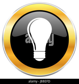 Lampe schwarz Web-Symbol mit goldenen Rahmen isoliert auf weißem Hintergrund. Runde glänzende Knopf. Stockfoto