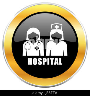 Krankenhaus-schwarzen Web-Symbol mit goldenen Rahmen isoliert auf weißem Hintergrund. Runde glänzende Knopf. Stockfoto
