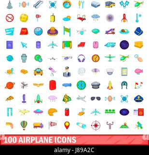 100 Flugzeug Icons set, cartoon-Stil Stock Vektor