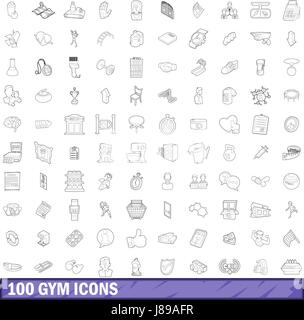 100 Turnhalle Icons Set, Umriss-Stil Stock Vektor