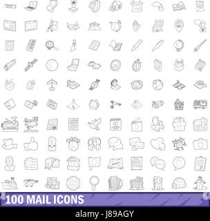 100 e-Mail Icons Set, Umriss-Stil Stock Vektor
