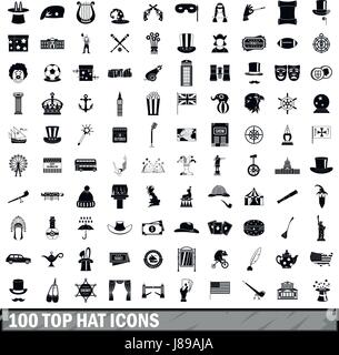 100 Zylinderhut Icons Set, einfachen Stil Stock Vektor