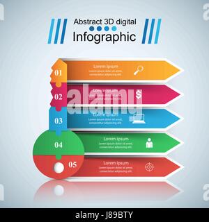 Wichtigsten Infografik. Fünf farbige Elemente. Stock Vektor