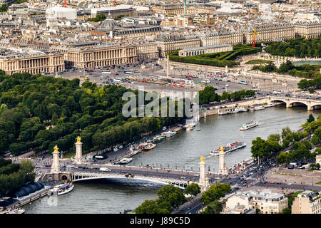 Luftbild auf Seine vom Eiffelturm, Paris, Frankreich Stockfoto