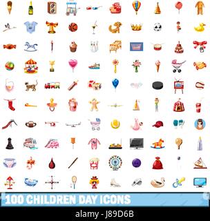 100 Kinder Tag Icons set, cartoon-Stil Stock Vektor