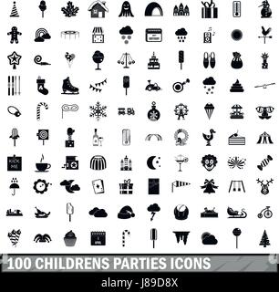 100 Kinder Parteien Icons Set, einfachen Stil Stock Vektor