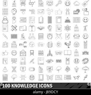 100 wissen Icons Set, Umriss-Stil Stock Vektor