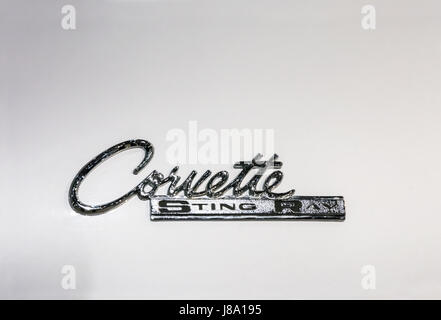 Abzeichen einer 1965 Chevrolet Corvette Sting Ray. Stockfoto