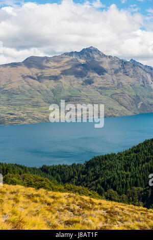 Blick auf Lake Wakatipu, Ben Lomond, Otago, Südinsel, Neuseeland Stockfoto