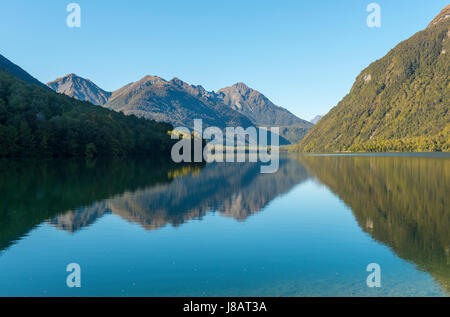 Lake Gunn, Spiegelbild im See, Fjordland National Park, Southland, Südinsel, Neuseeland Stockfoto
