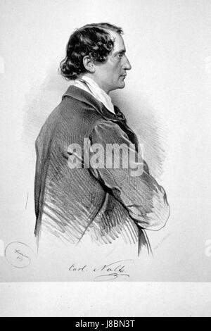 Diese Lithographie von Karl Friedrich Nolte zeigt eine historische Szene. Nolte war ein deutscher Künstler, der für seine Lithografien bekannt war, die zur Entwicklung der Grafik im 19. Jahrhundert beitrugen. Seine Werke schilderten oft historische und soziale Themen und zeigten bedeutende Momente in der Geschichte. Stockfoto