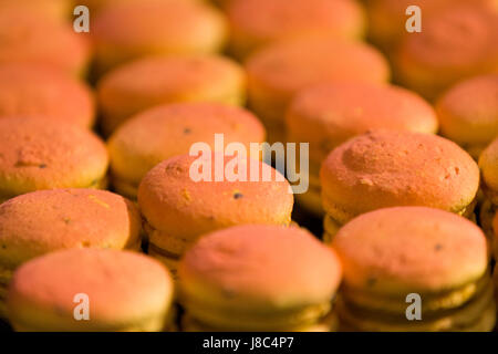 Französische Macarons in einer Konditorei. Stockfoto