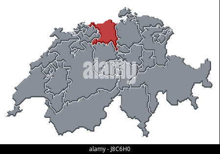 Schweiz, Karte, Atlas, Karte der Welt, Profil, symbolische und politische, Farbe, Stockfoto