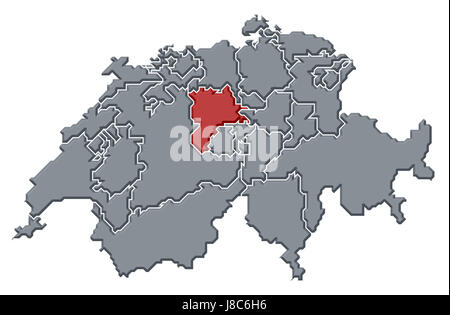 Schweiz, Karte, Atlas, Karte der Welt, Profil, symbolische und politische, Farbe, Stockfoto