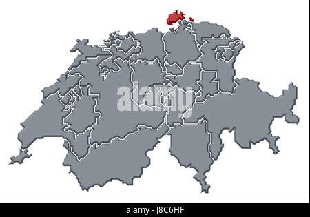 Schweiz, Karte, Atlas, Karte der Welt, Profil, symbolische und politische, Farbe, Stockfoto