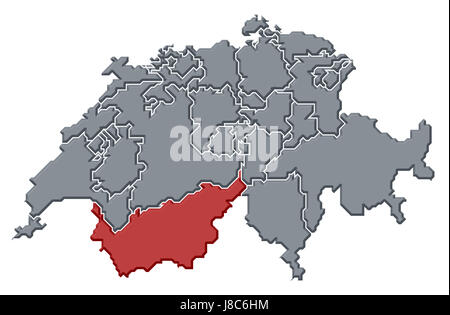 Schweiz, Karte, Atlas, Karte der Welt, Profil, symbolische und politische, Farbe, Stockfoto