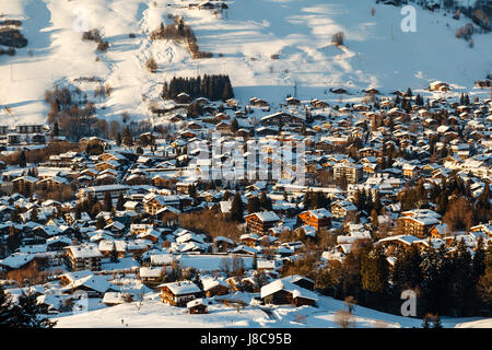 Luftbild auf Ski Resort Megeve in Französische Alpen, Frankreich Stockfoto