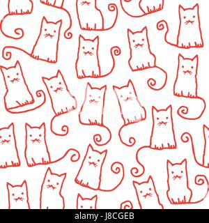 Hand gezeichnet Vektor nahtlose Muster mit Katzen Stock Vektor