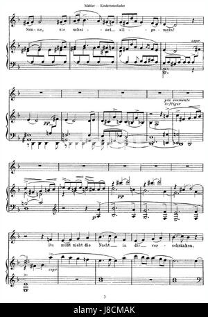 Mahlers Kindertotenlieder sind eine Reihe von Orchesterliedern, die auf der Poesie Friedrich Rückert basieren. Die Komposition thematisiert die tiefe Trauer eines Elternteils, der ein Kind verliert, mit starker emotionaler Tiefe. Stockfoto