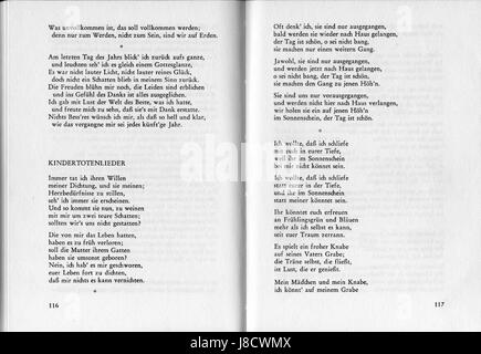 Kindertotenlieder ist ein Liederzyklus von Gustav Mahler nach Gedichten von Friedrich RÃ¼ckert. Das Werk reflektiert Themen wie Trauer, Verlust und Trauer, die häufig mit dem Tod von Kindern verbunden sind. Stockfoto