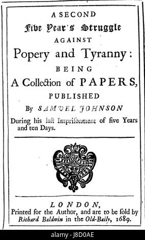 Johnson-Frontispiz 1689 Stockfoto