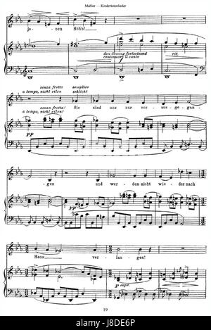 Mahlers Kindertotenlieder ist ein 1901 komponierter Liederzyklus nach Gedichten von Friedrich RÃ¼ckert. Es reflektiert Themen der Trauer und Trauer und verwendet Orchestermusik, um tiefe emotionale Ausdrücke zu vermitteln. Stockfoto