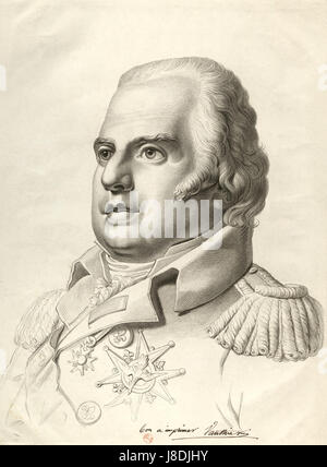 Ein graviertes Porträt von Ludwig XVIII., König von Frankreich, das 1815 erstellt wurde und das Gleichnis des Monarchen nach seiner Rückkehr auf den Thron nach der Jahrhundertperiode festgehalten hat. Stockfoto