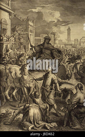 Dieses Bild zeigt Joseph, der auf einem Wagen durch Ägypten fährt, eine Szene aus der biblischen Geschichte Josephs. Es zeigt die Pracht der alten ägyptischen Zivilisation und ihren historischen Kontext. Stockfoto