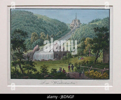 Die 1800 fertiggestellte Herkules-Statue in Kassel steht als monumentales Symbol der Herkules-Figur aus der griechischen Mythologie und spiegelt die deutsche neoklassische Kunst und Skulptur des 18. Jahrhunderts wider. Stockfoto