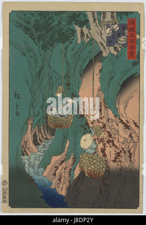 Hiroshige II Kishu Kumano Iwatake Tori Shokoku Meisho Hyakkei unrestauriert Stockfoto