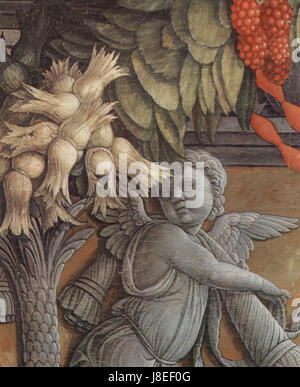 Andrea Mantegna (ca. 1431–1506) war ein renommierter italienischer Renaissance-Maler, der für seine detaillierten Werke und perspektivischen Techniken bekannt war. Dieser Eintrag bezieht sich wahrscheinlich auf eines seiner Kunstwerke, die in einem Katalog mit 027 nummeriert sind. Stockfoto
