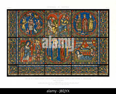 Feuille A Monografie De La Cathedrale de Chartres Atlas Vitrail De La vie de Jesus Christus Restored Version 62 Stockfoto