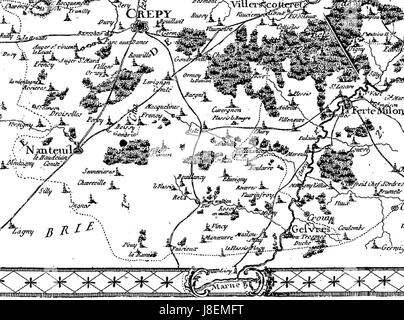 Dies bezieht sich auf eine historische Karte oder ein Dokument, die die südlichen Grenzen der Region Valois in Frankreich umreißt und 1764 die territorialen Teilungen und die historische Geographie zeigt. Stockfoto