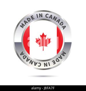 Glänzendes Metall-Plakette, made in Canada mit Flagge Stock Vektor