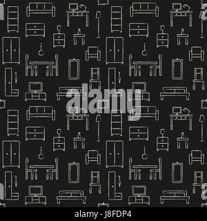 Vektor Musterdesign Hintergrund mit Hand gezeichnet Wohnmöbel Gliederung Symbole 2 Stock Vektor