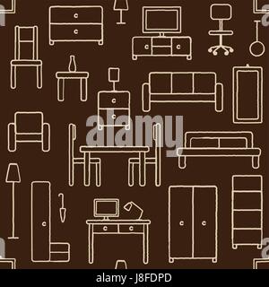 Vektor Musterdesign Hintergrund mit Hand gezeichnet Wohnmöbel Gliederung Symbole 3 Stock Vektor