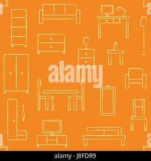Vektor Musterdesign Hintergrund mit Hand gezeichnet Wohnmöbel Gliederung Symbole 4 Stock Vektor